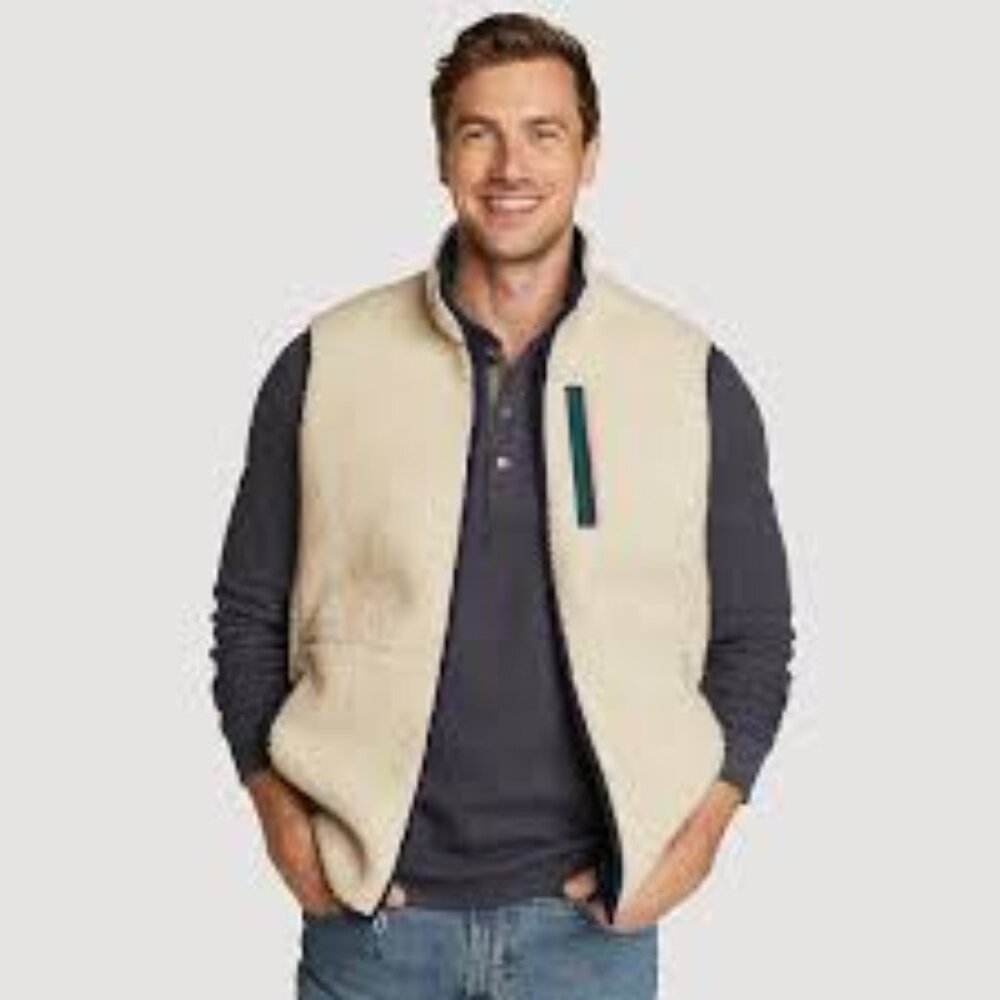 Untuckit Men's Full Zip Beige Sherpa Vest Size L